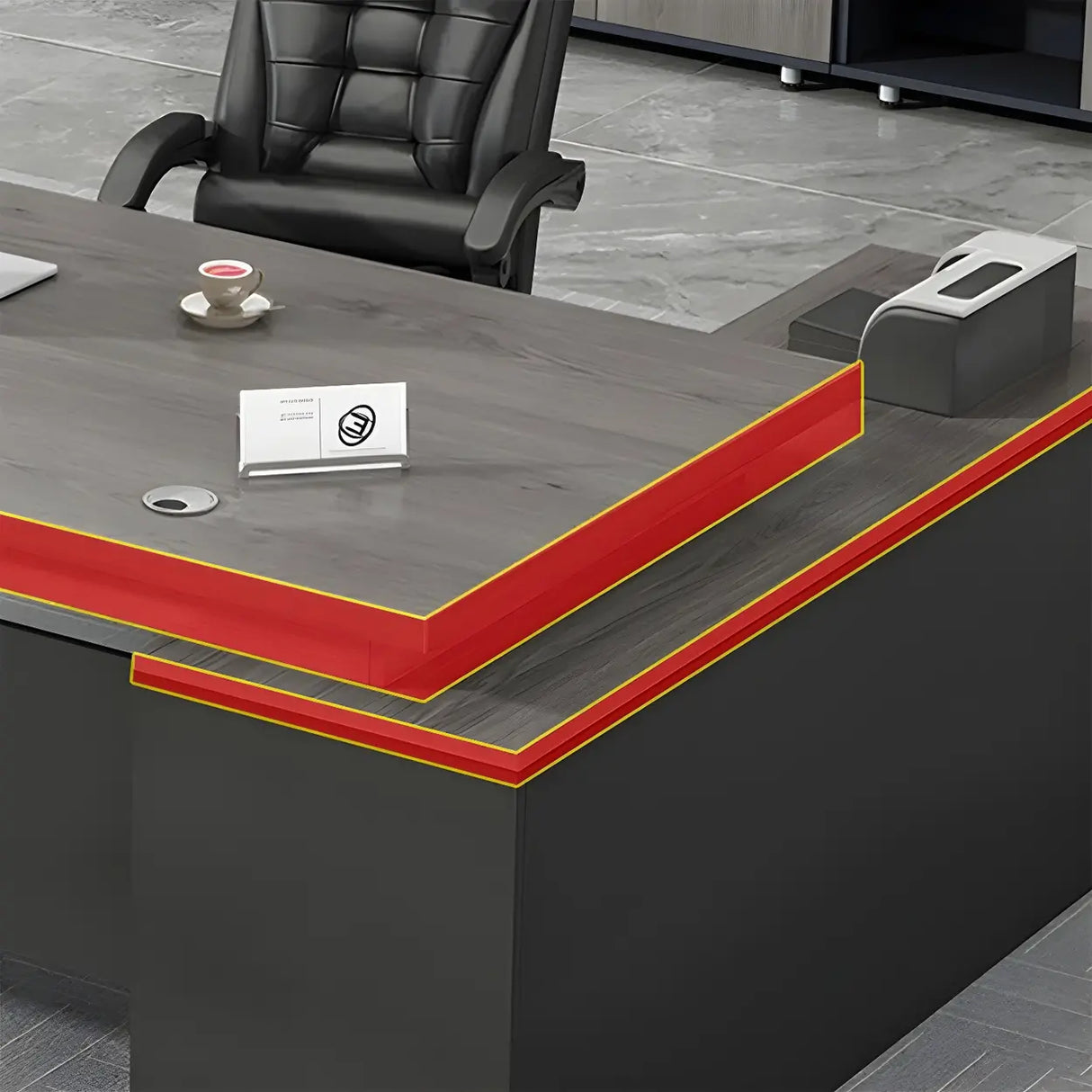 Deep Width L-Shape Executive Desk with Exterior Shelf Image - 10