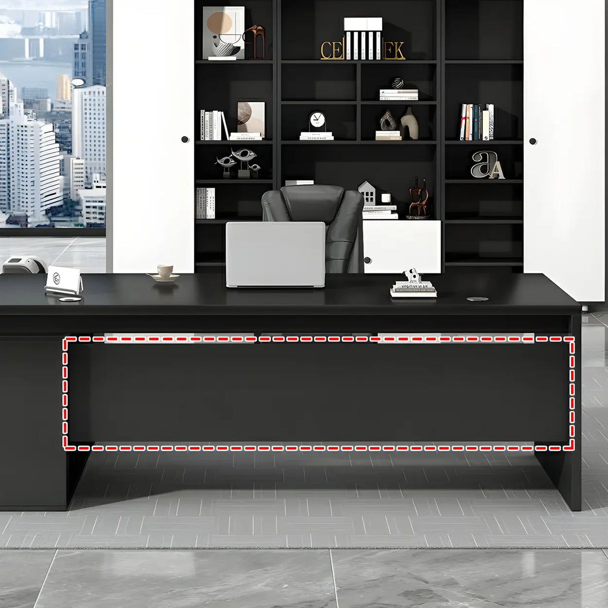 Deep Width L-Shape Executive Desk with Exterior Shelf Image - 12