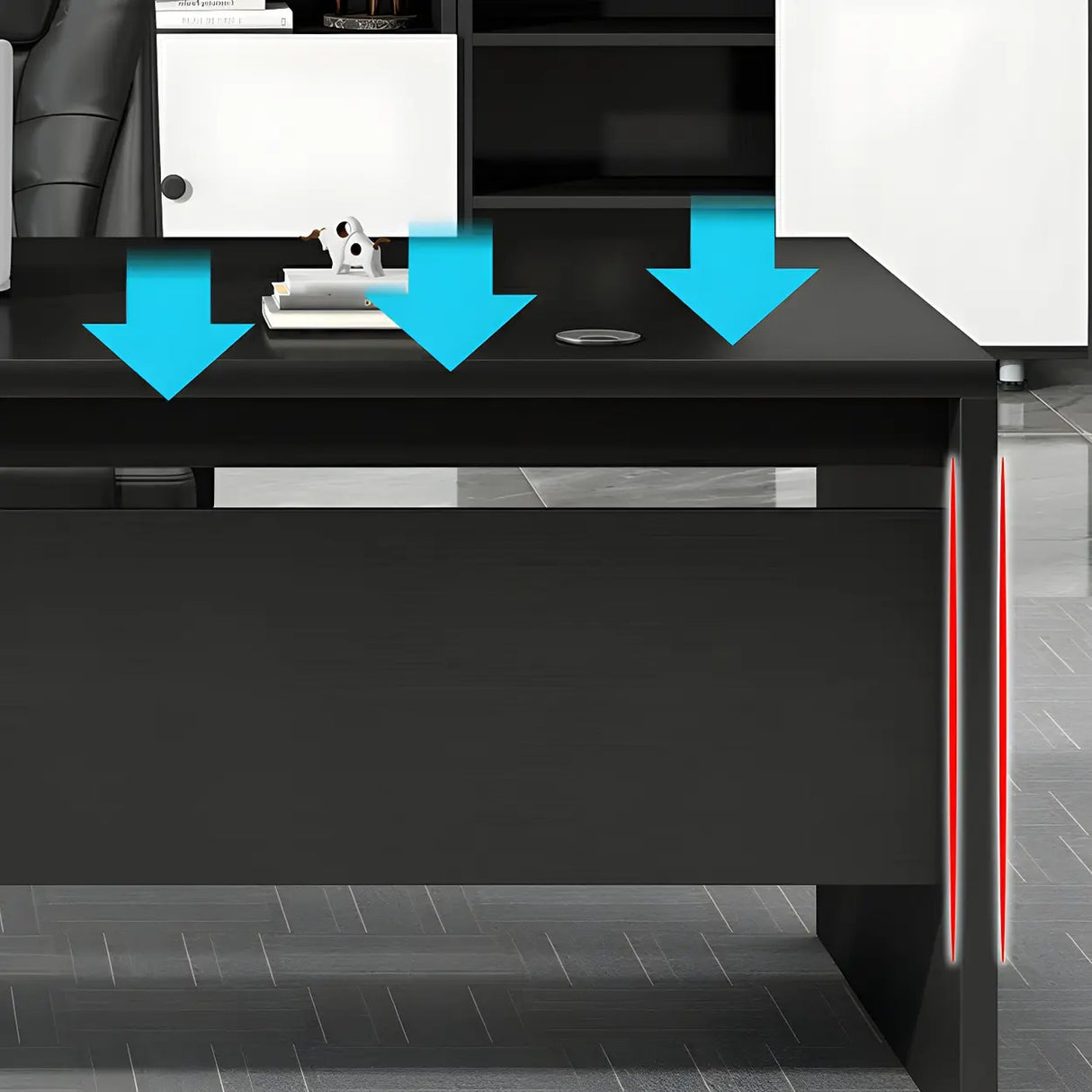 Deep Width L-Shape Executive Desk with Exterior Shelf Image - 13