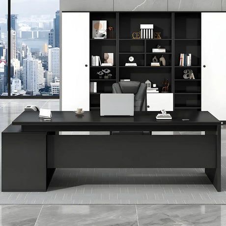 Deep Width L-Shape Executive Desk with Exterior Shelf Image - 2