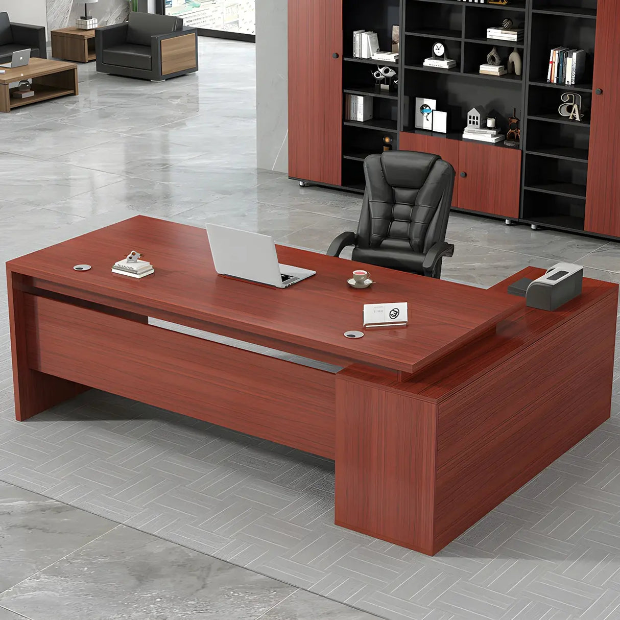 Deep Width L-Shape Executive Desk with Exterior Shelf Image - 6