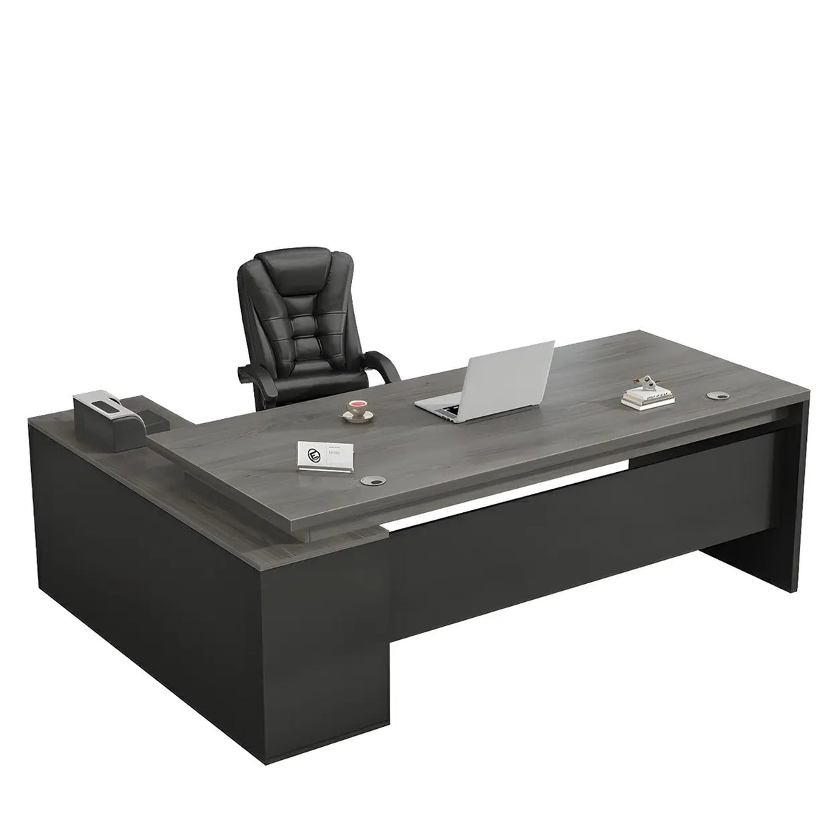 Deep Width L-Shape Executive Desk with Exterior Shelf Image - 9