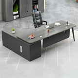 Deep Width Wood Steel Base Executive Desk with Cabinet Image - 1