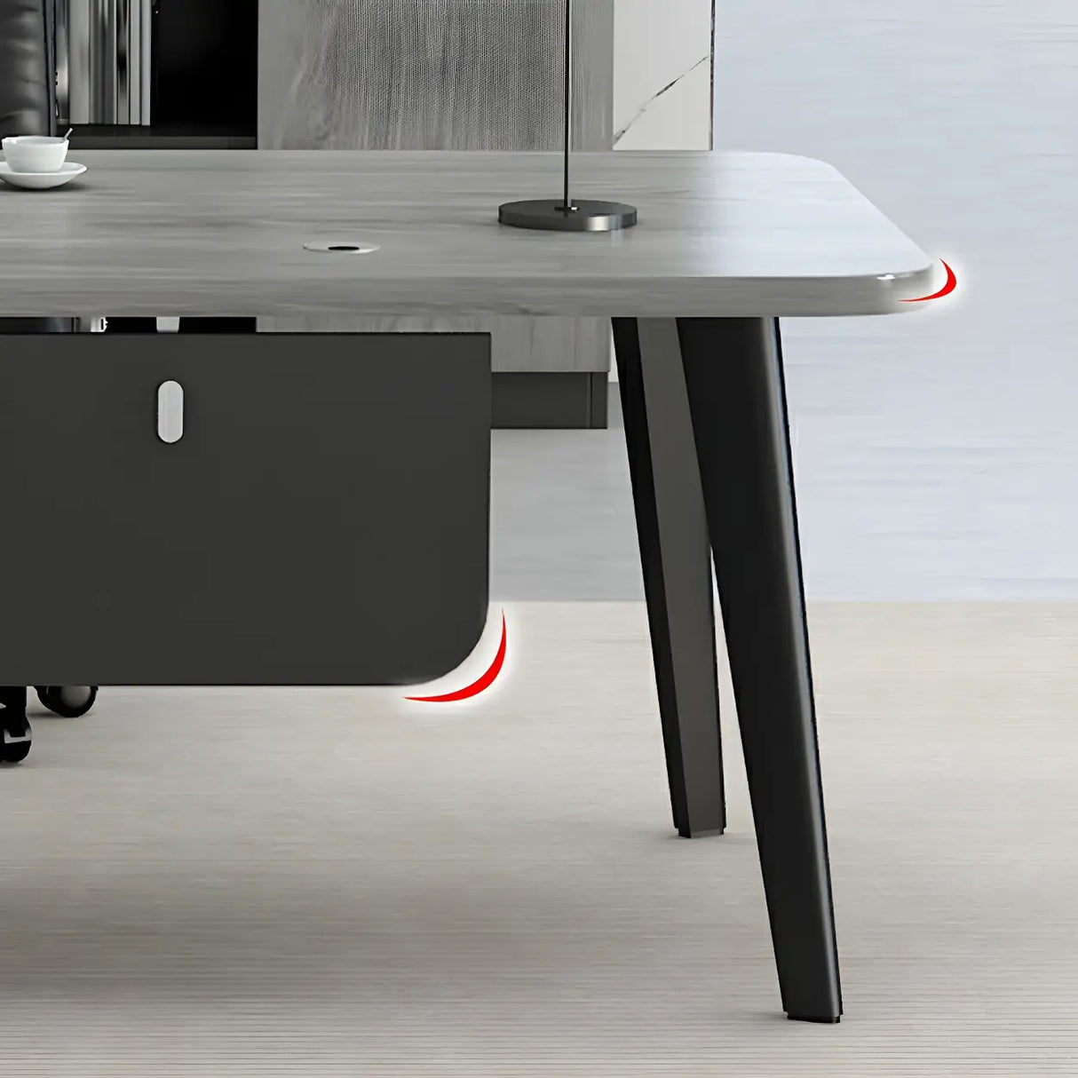 Deep Width Wood Steel Base Executive Desk with Cabinet Image - 10