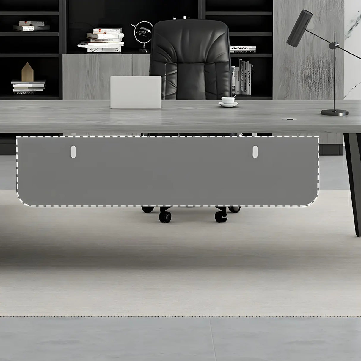 Deep Width Wood Steel Base Executive Desk with Cabinet Image - 12
