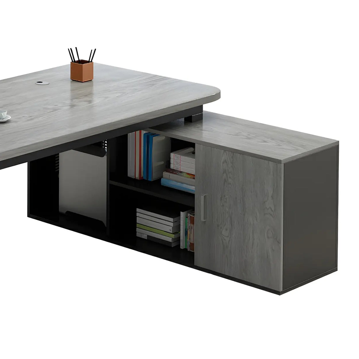 Deep Width Wood Steel Base Executive Desk with Cabinet Image - 13