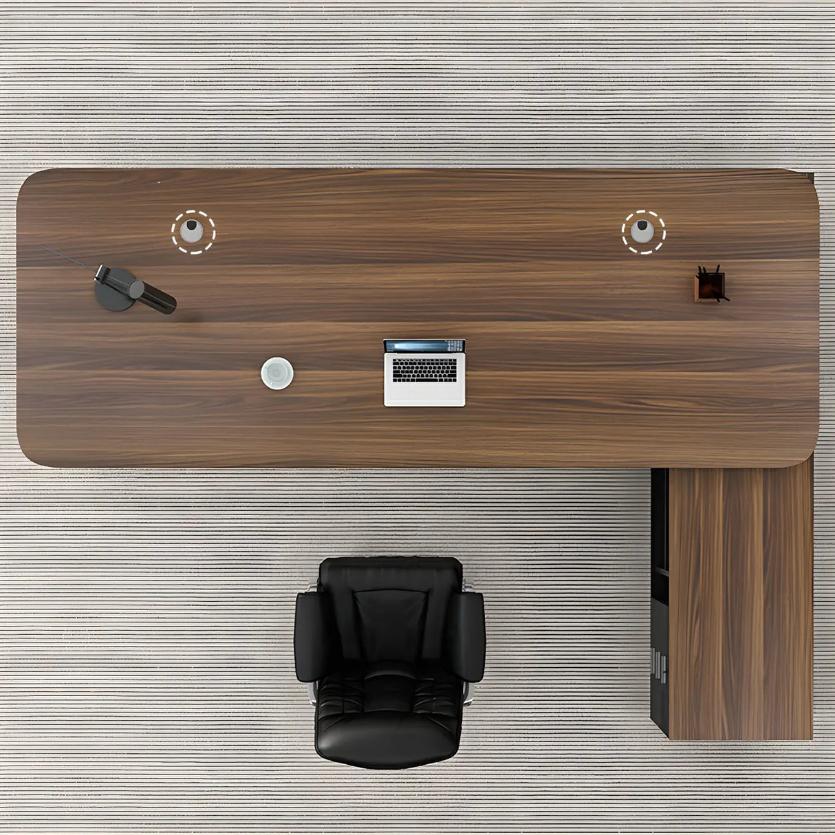 Deep Width Wood Steel Base Executive Desk with Cabinet Image - 14