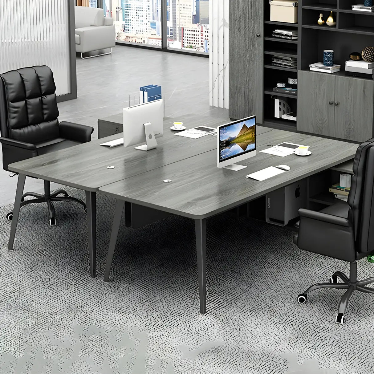 Deep Width Wood Steel Base Executive Desk with Cabinet Image - 15