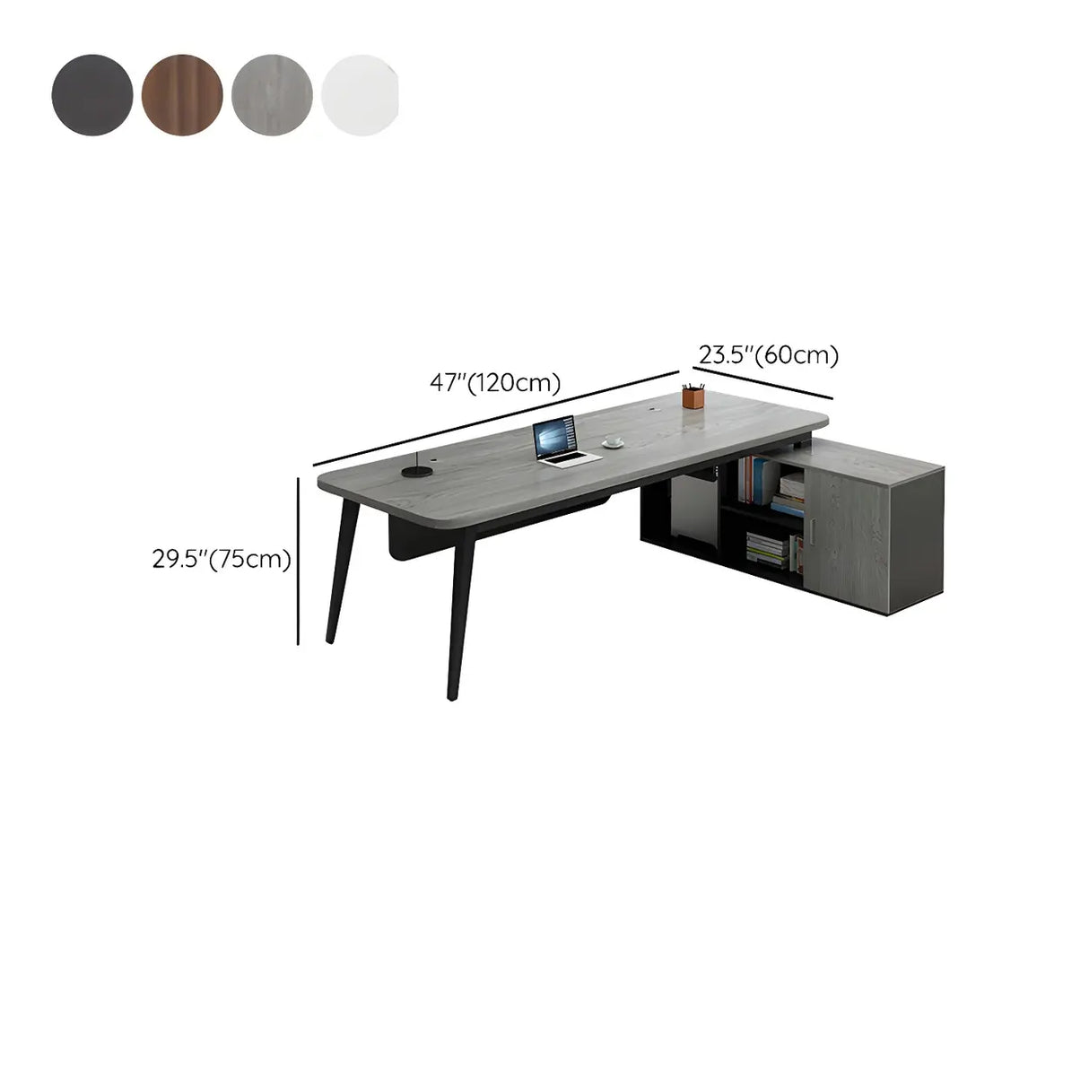 Deep Width Wood Steel Base Executive Desk with Cabinet 