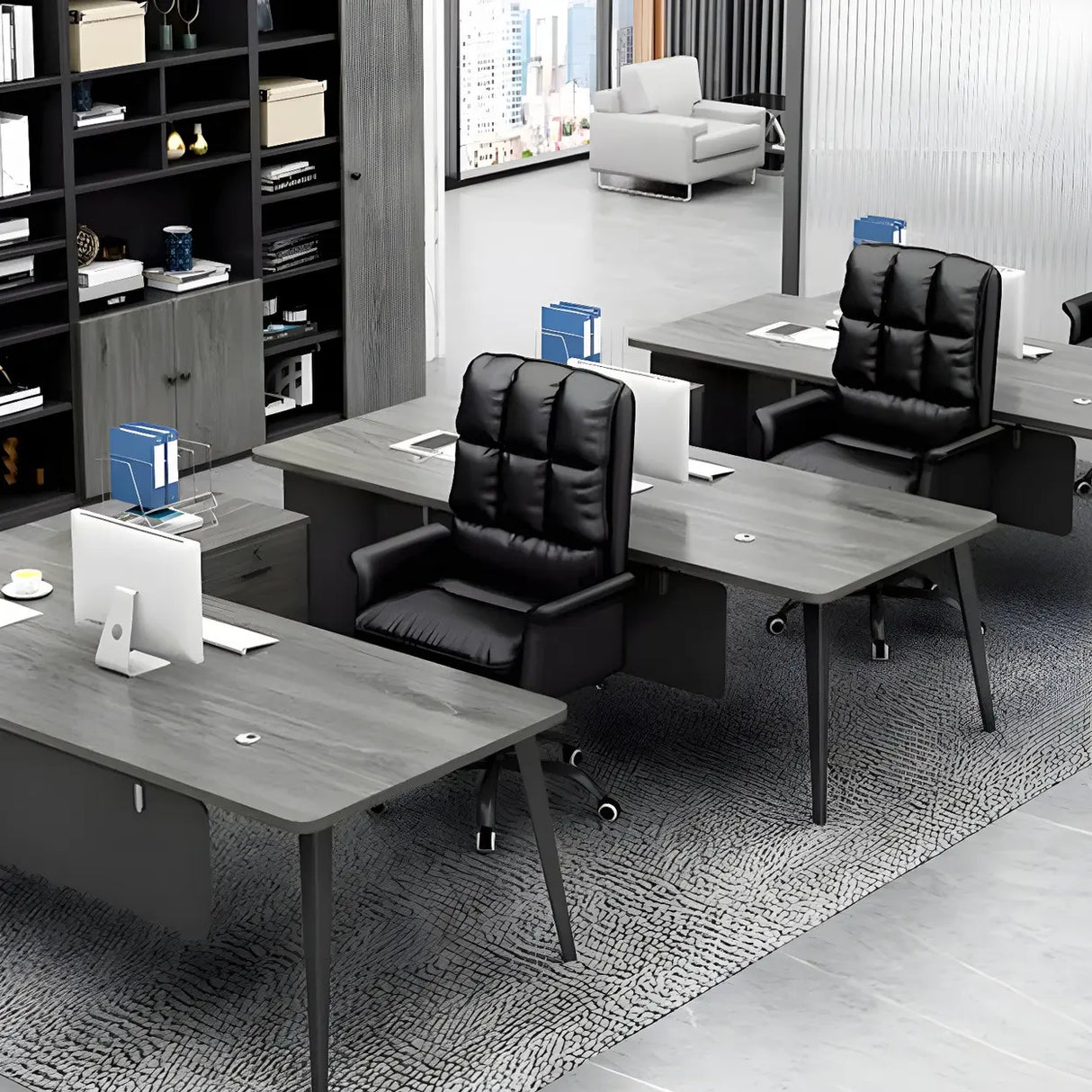 Deep Width Wood Steel Base Executive Desk with Cabinet Image - 3