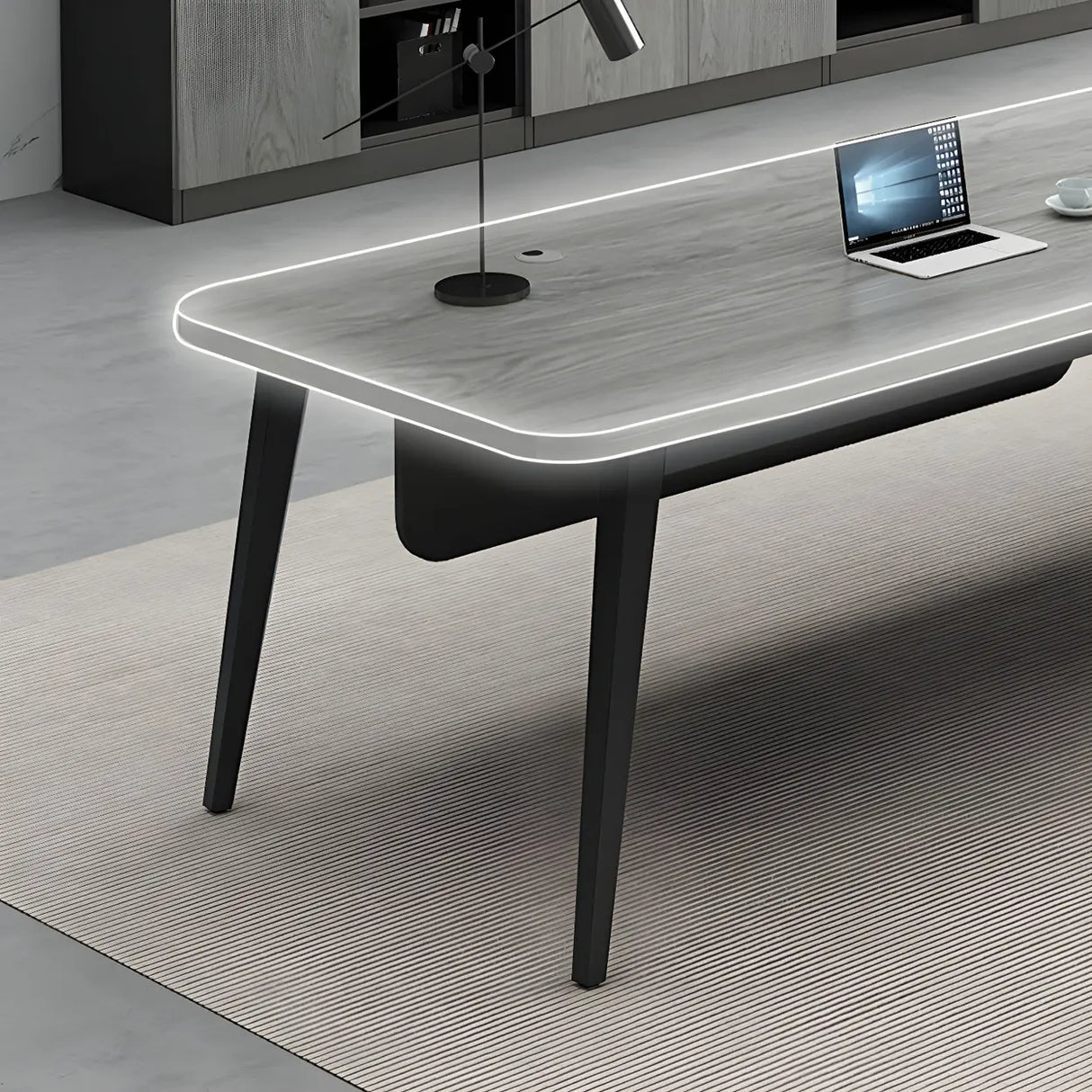 Deep Width Wood Steel Base Executive Desk with Cabinet Image - 4