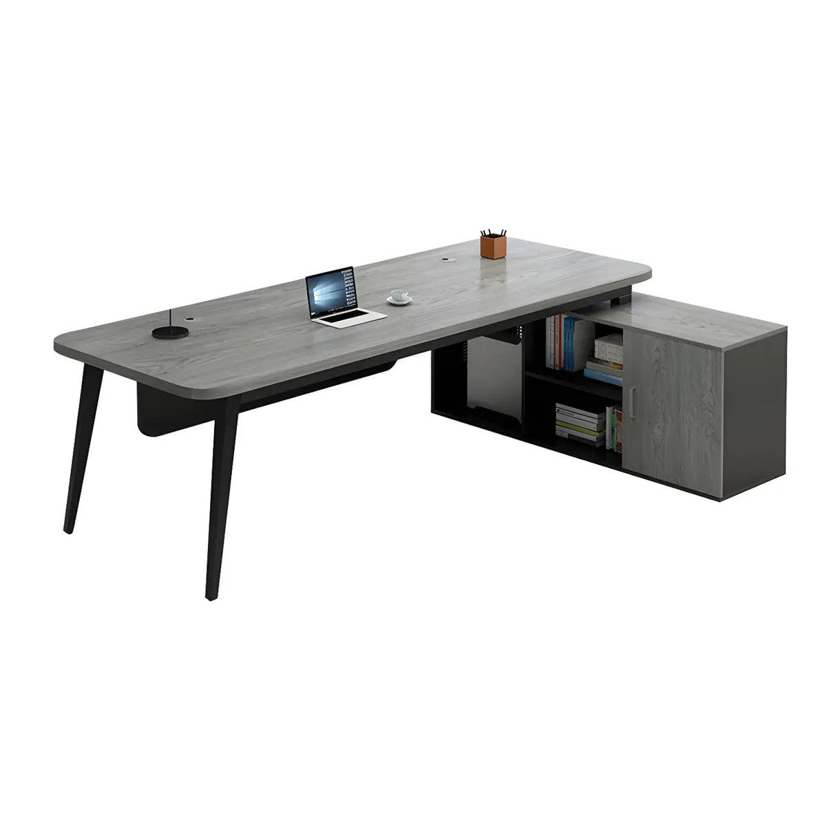 Deep Width Wood Steel Base Executive Desk with Cabinet Image - 5