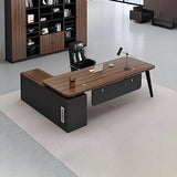 Deep Width Wood Steel Base Executive Desk with Cabinet Image - 9