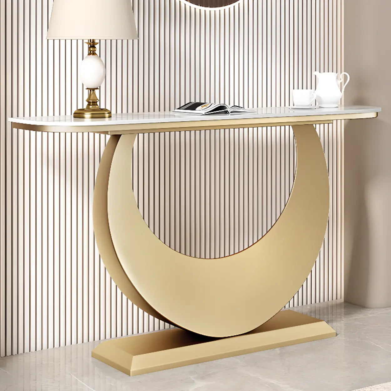 Demilune Sintered Stone Gold Large Entry Console Table