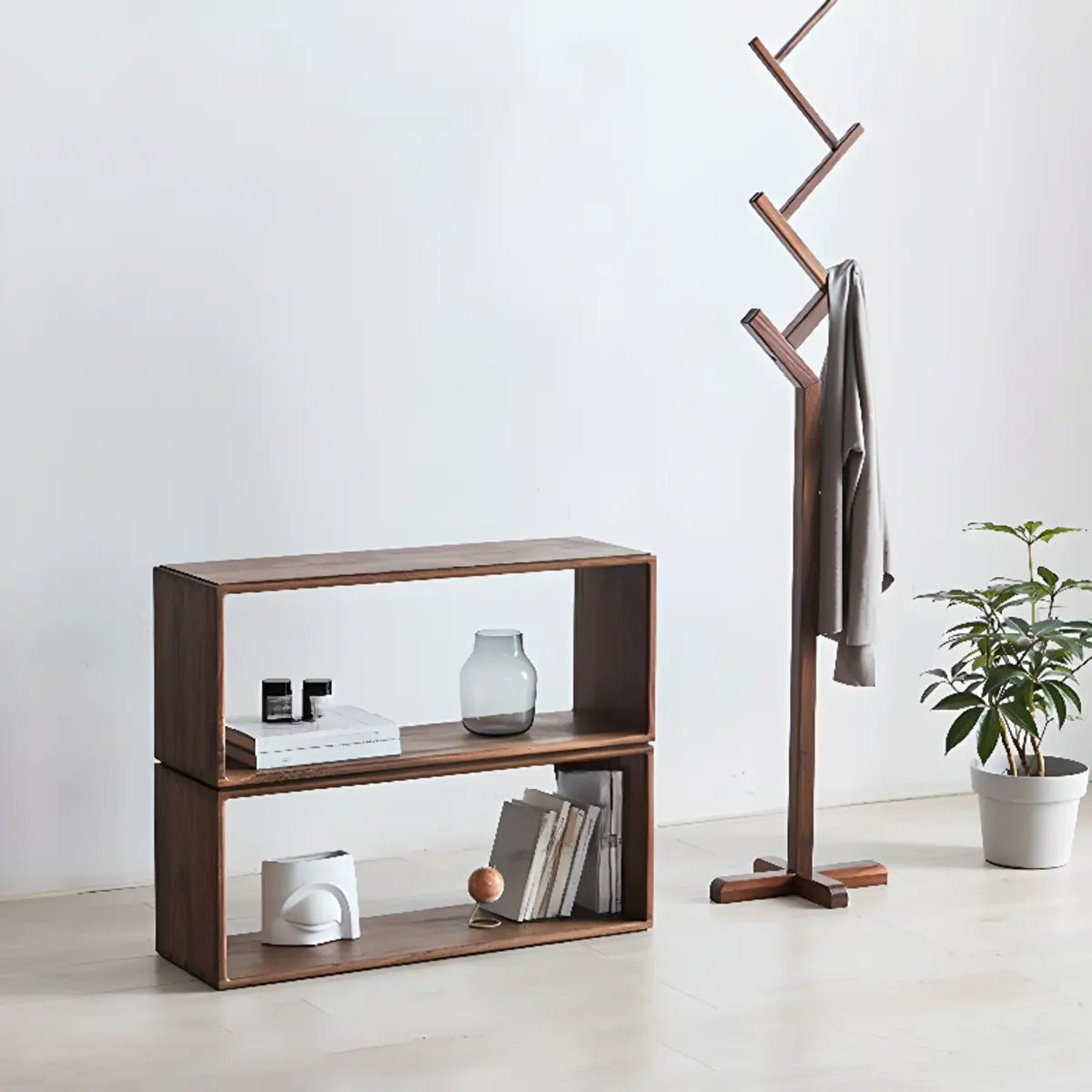 Desktop Lateral Modern Rectangular Walnut Bookcase Image - 1