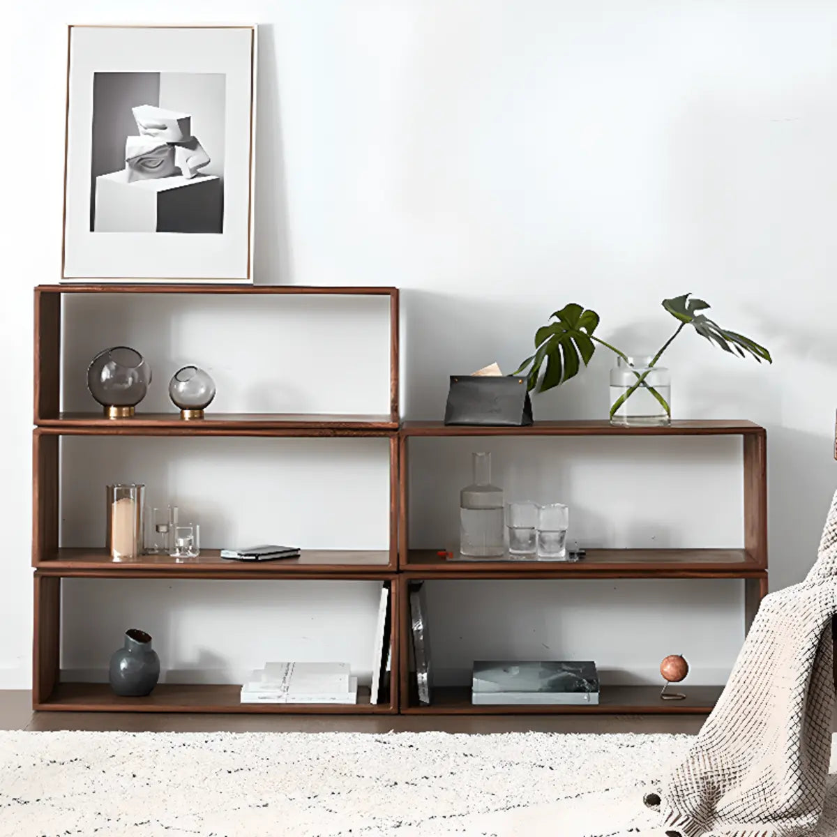 Desktop Lateral Modern Rectangular Walnut Bookcase Image - 2