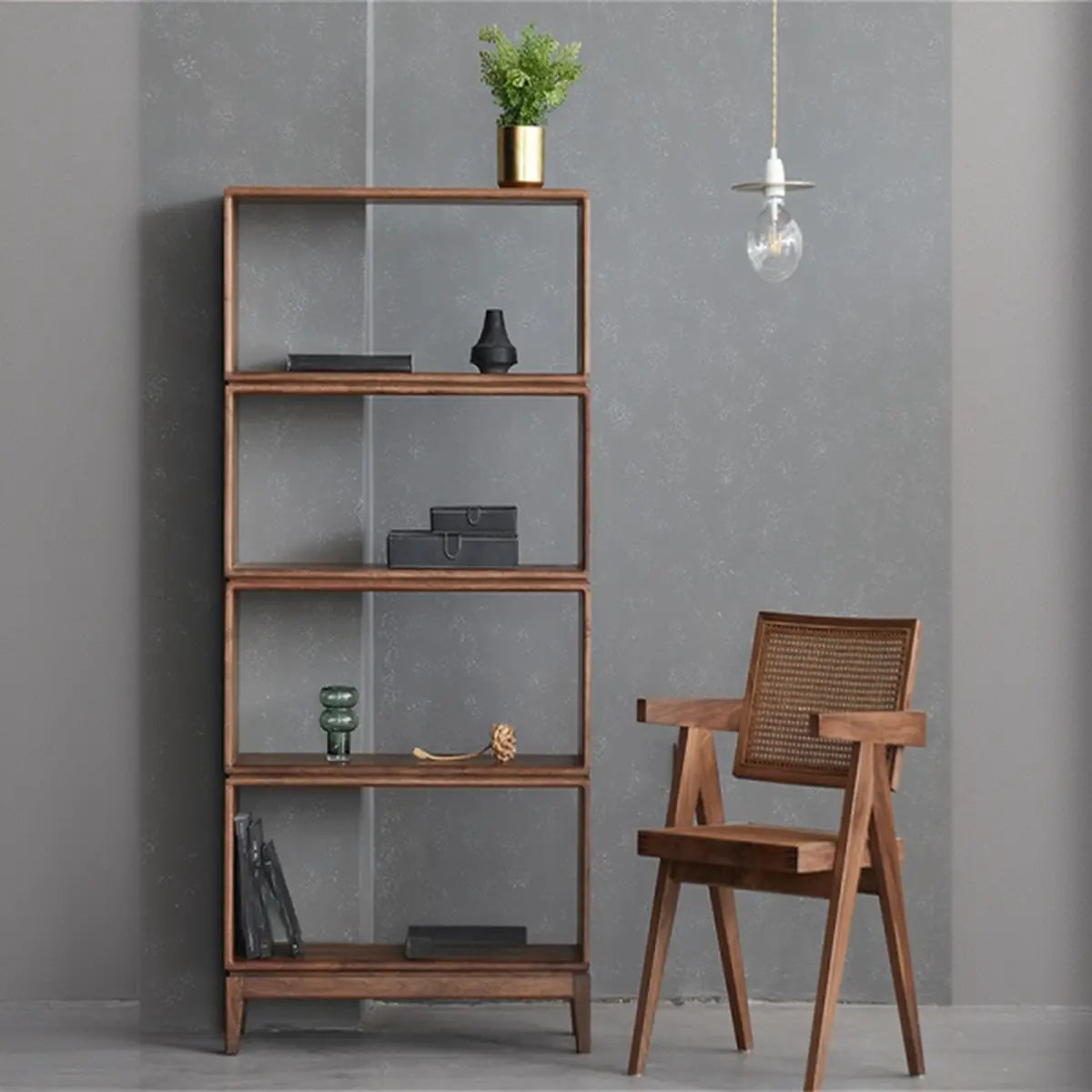 Desktop Lateral Modern Rectangular Walnut Bookcase Image - 3