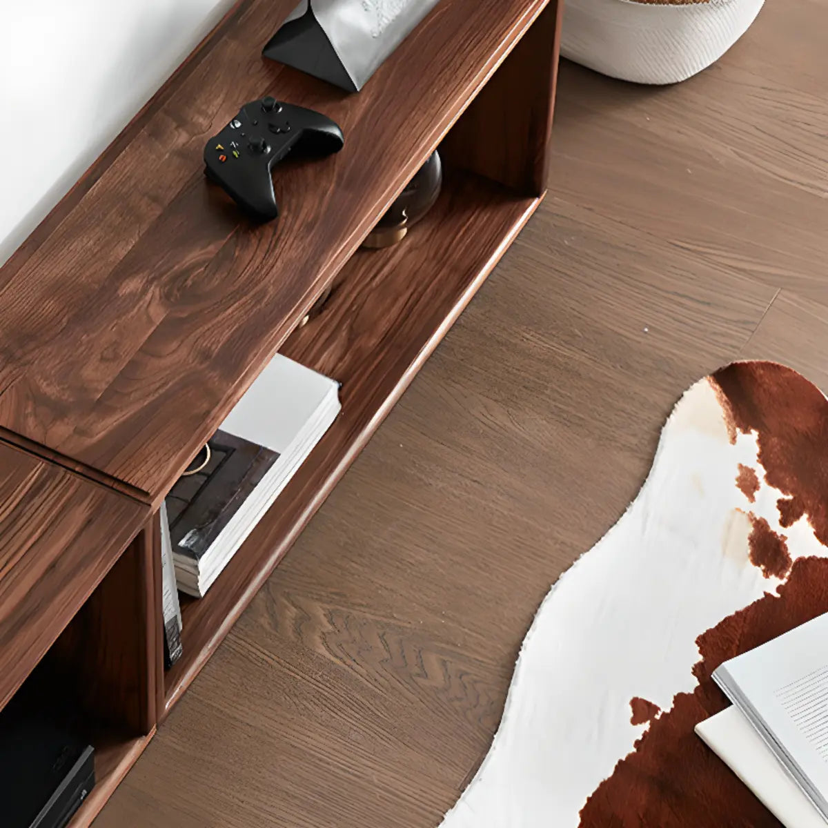 Desktop Lateral Modern Rectangular Walnut Bookcase Image - 4
