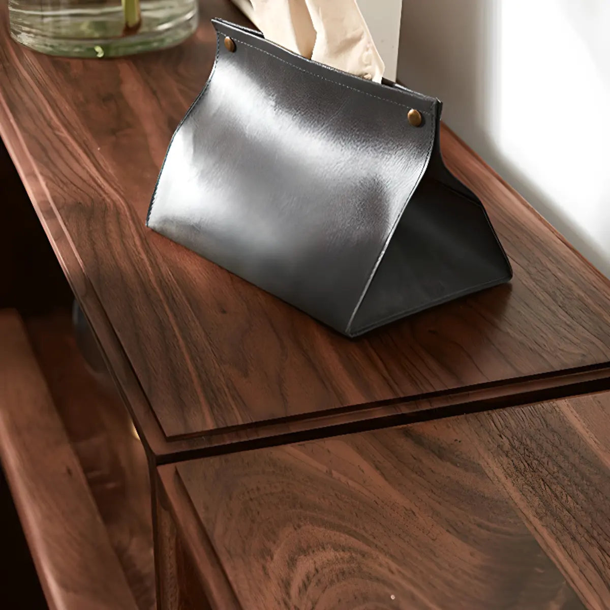 Desktop Lateral Modern Rectangular Walnut Bookcase Image - 7