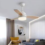 Dimmable Modern 3-Blade Wood White Ceiling Fan with Light Image - 17