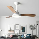 Dimmable Solid Wood White Downrods Ceiling Fan with Light Image - 1