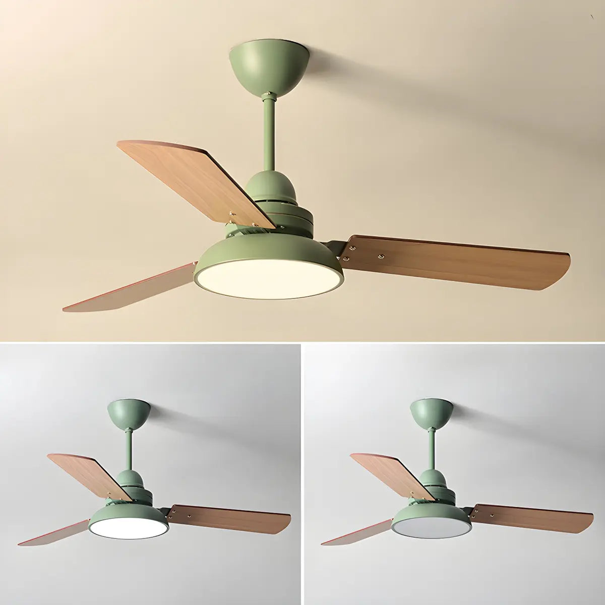 Dimmable Solid Wood White Downrods Ceiling Fan with Light Image - 12