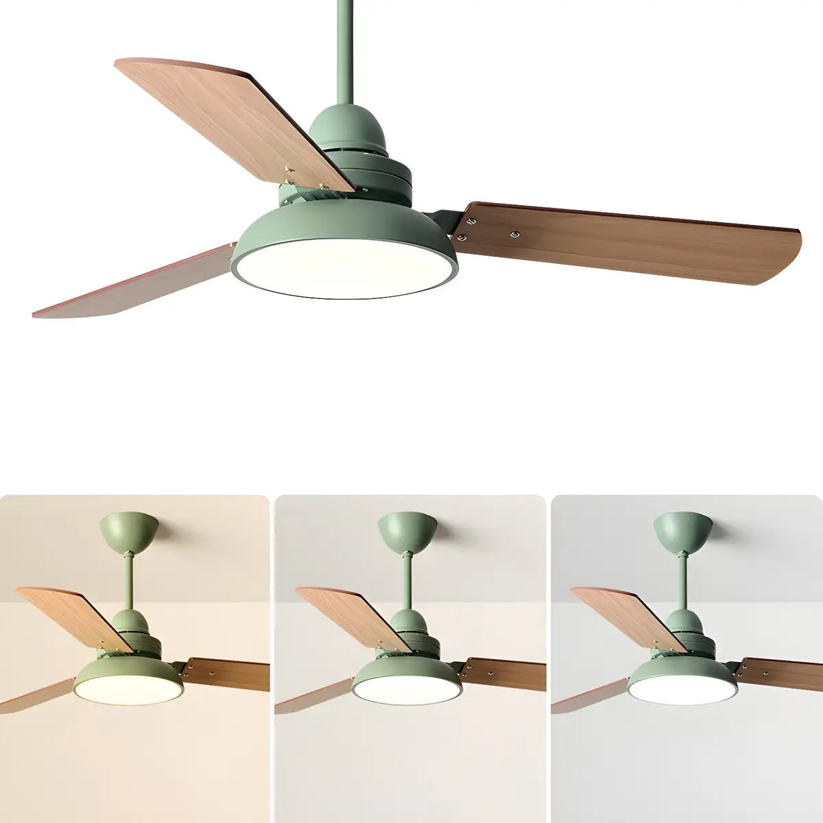 Dimmable Solid Wood White Downrods Ceiling Fan with Light Image - 16