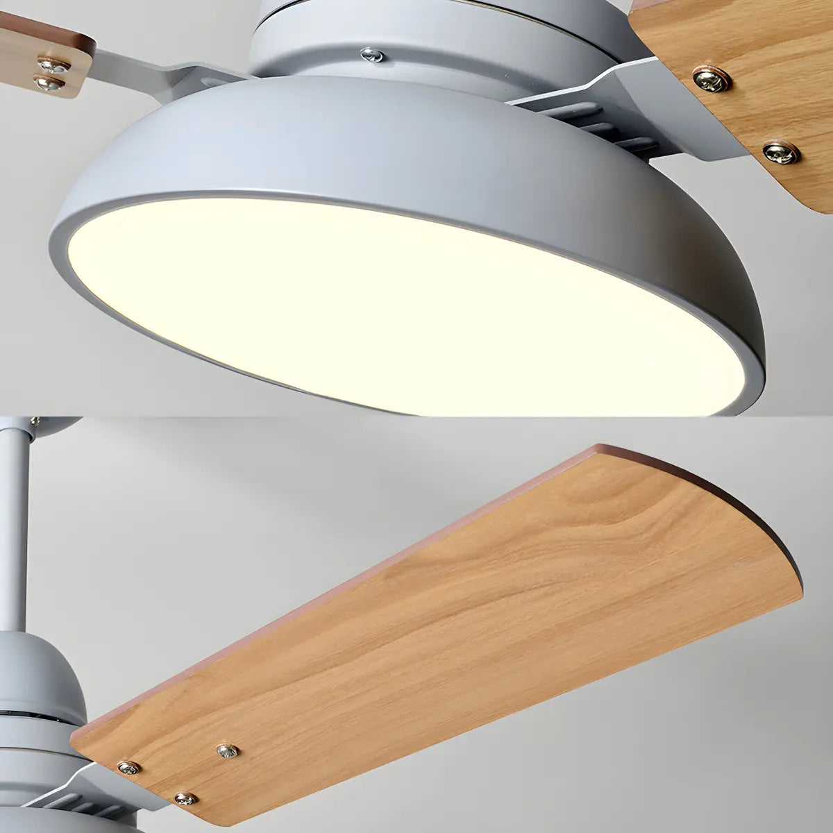 Dimmable Solid Wood White Downrods Ceiling Fan with Light Image - 17