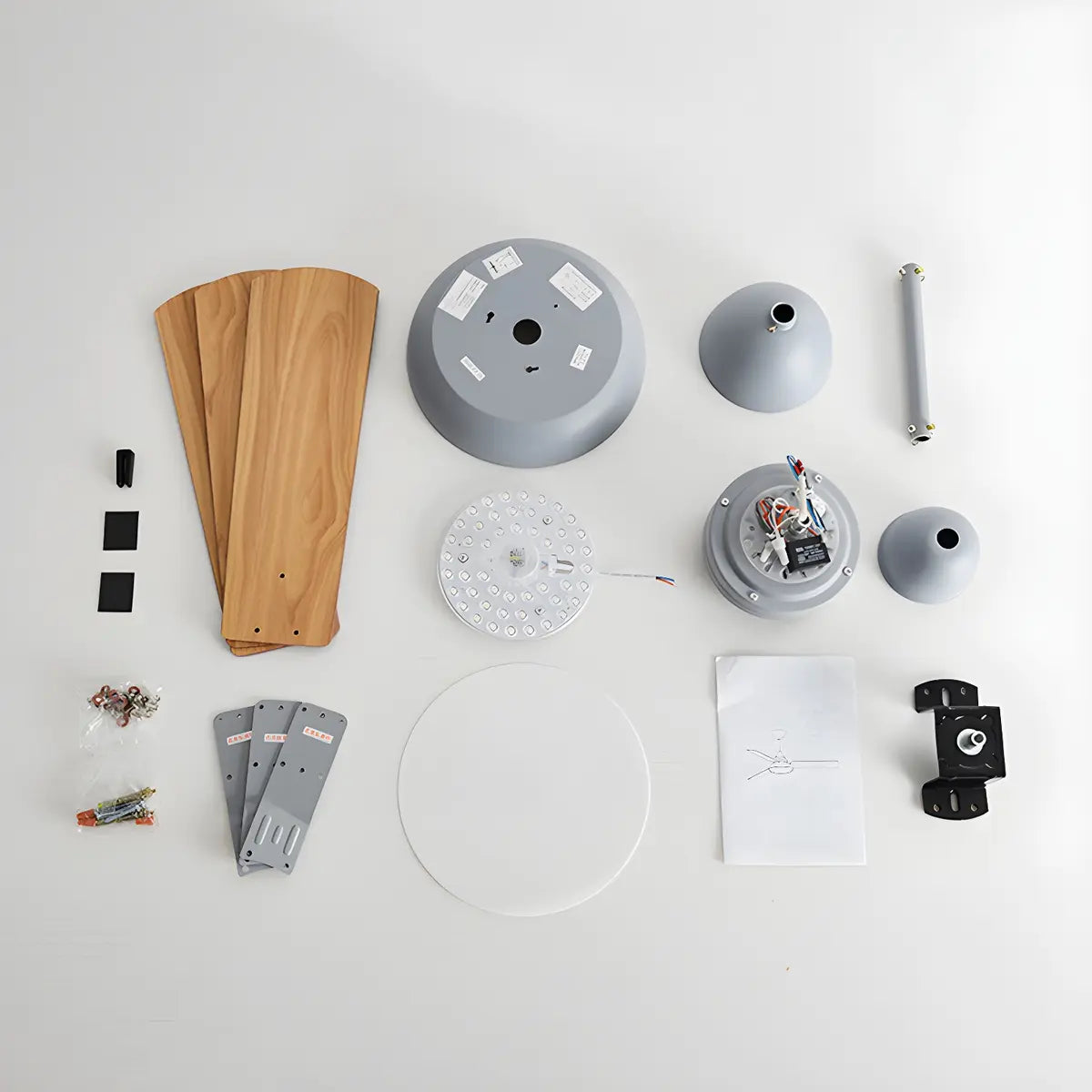 Dimmable Solid Wood White Downrods Ceiling Fan with Light Image - 19