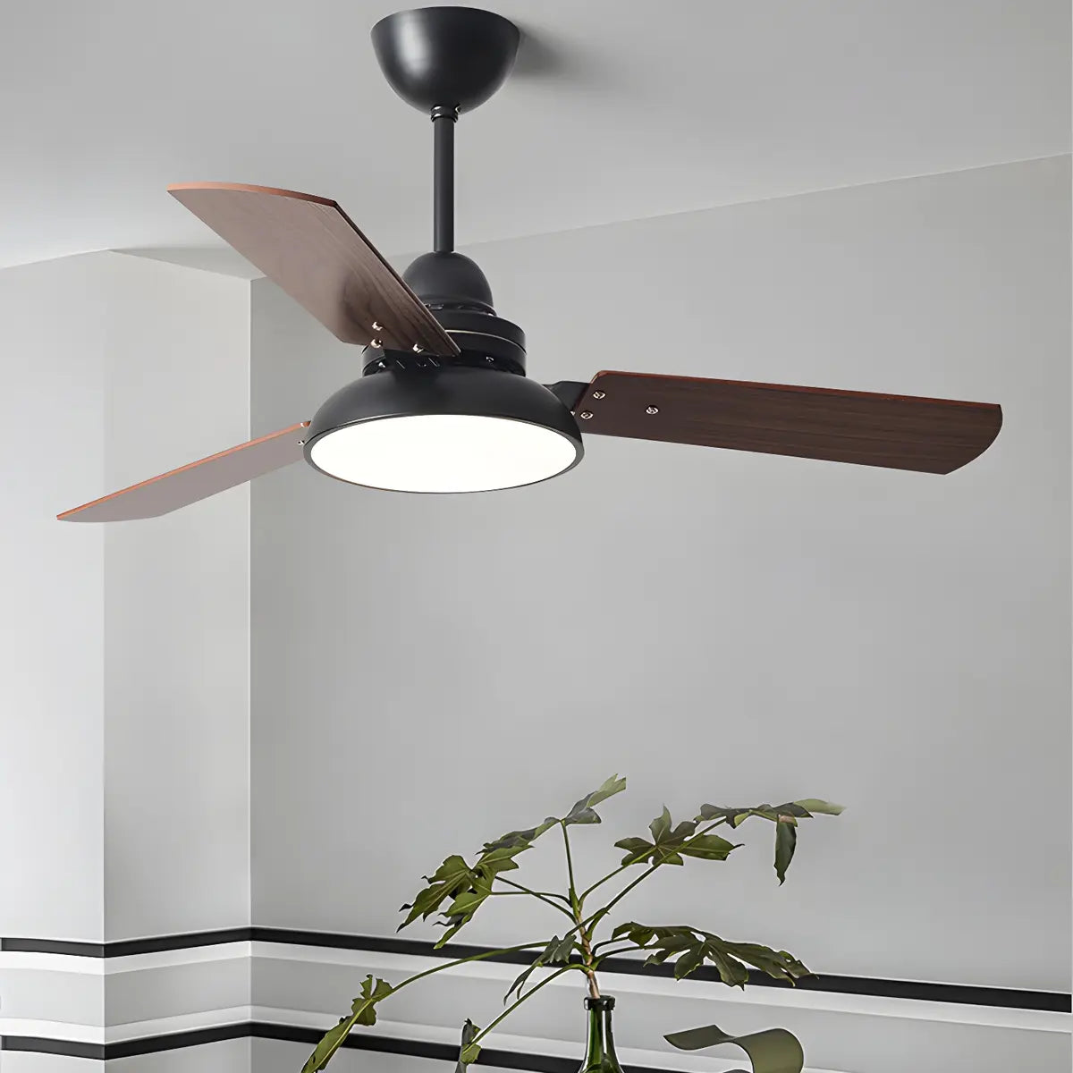 Dimmable Solid Wood White Downrods Ceiling Fan with Light Image - 21