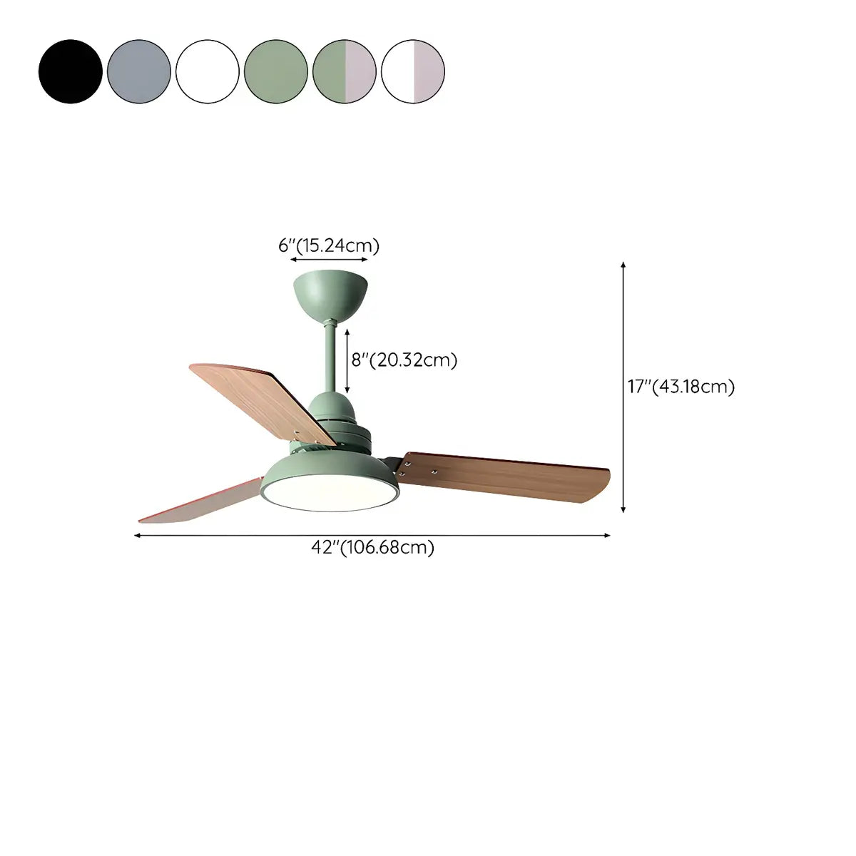 Dimmable Solid Wood White Downrods Ceiling Fan with Light 