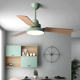Dimmable Solid Wood White Downrods Ceiling Fan with Light Image - 4