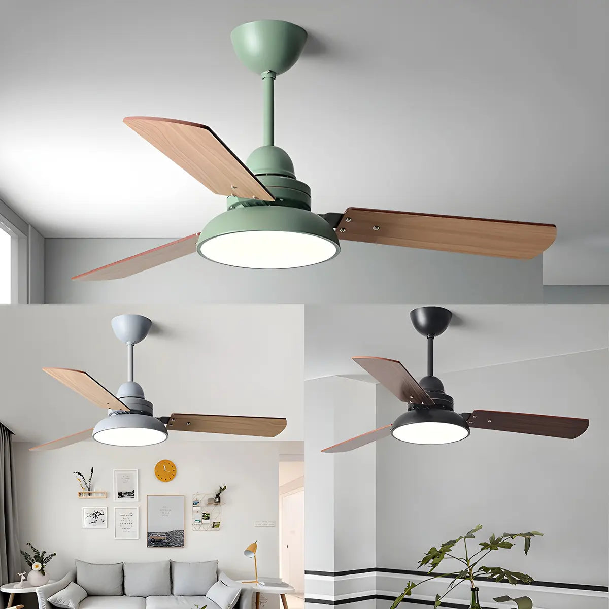 Dimmable Solid Wood White Downrods Ceiling Fan with Light Image - 5