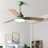 Dimmable Solid Wood White Downrods Ceiling Fan with Light Image - 8