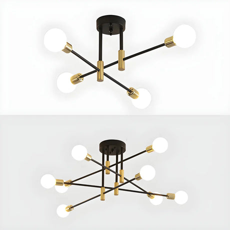 Dining Black Gold Sputnik Semi-Flush Mount Lamp 4-Light Image - 10