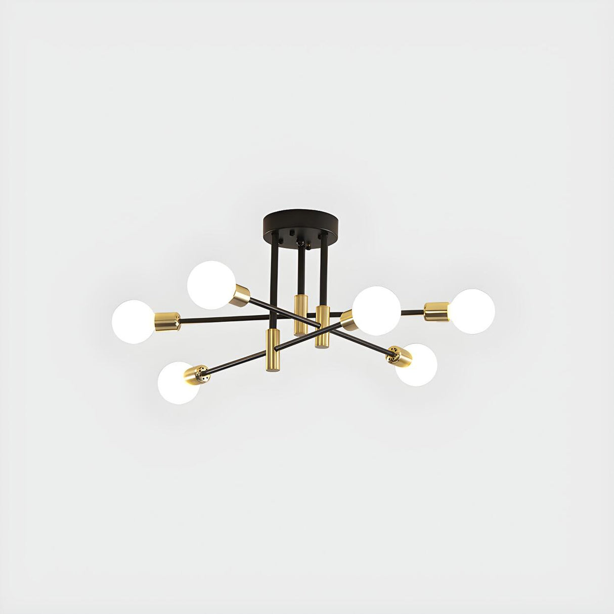 Dining Black Gold Sputnik Semi-Flush Mount Lamp 4-Light Image - 3