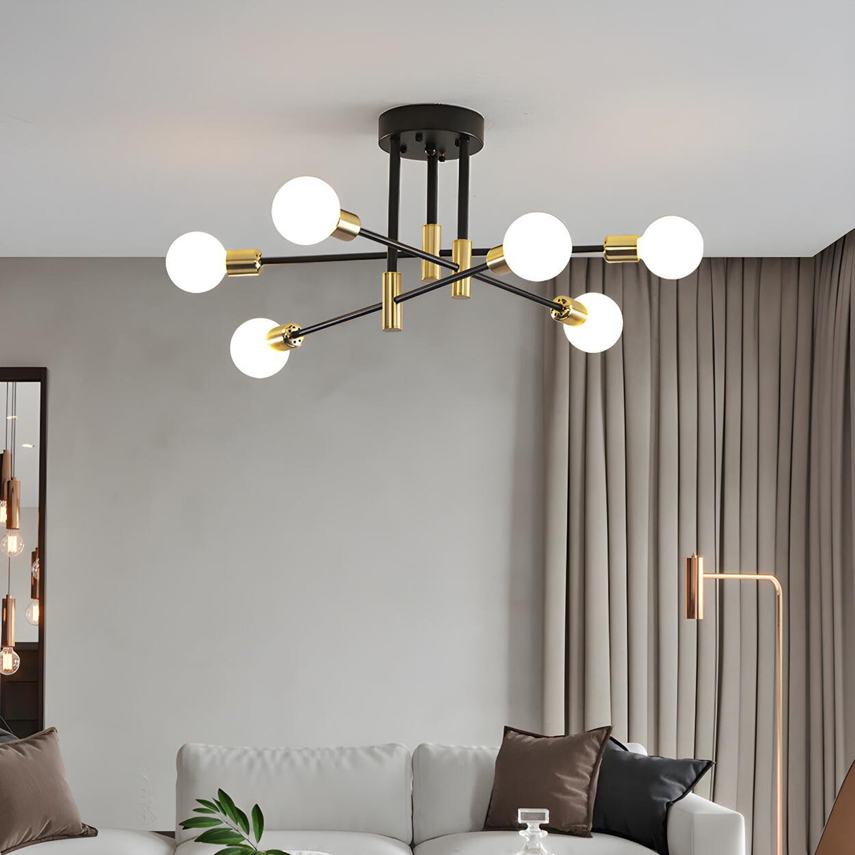 Dining Black Gold Sputnik Semi-Flush Mount Lamp 4-Light Image - 6