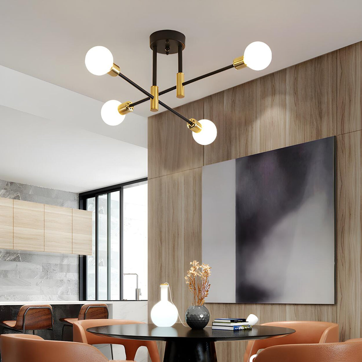 Dining Black Gold Sputnik Semi-Flush Mount Lamp 4-Light Image - 7