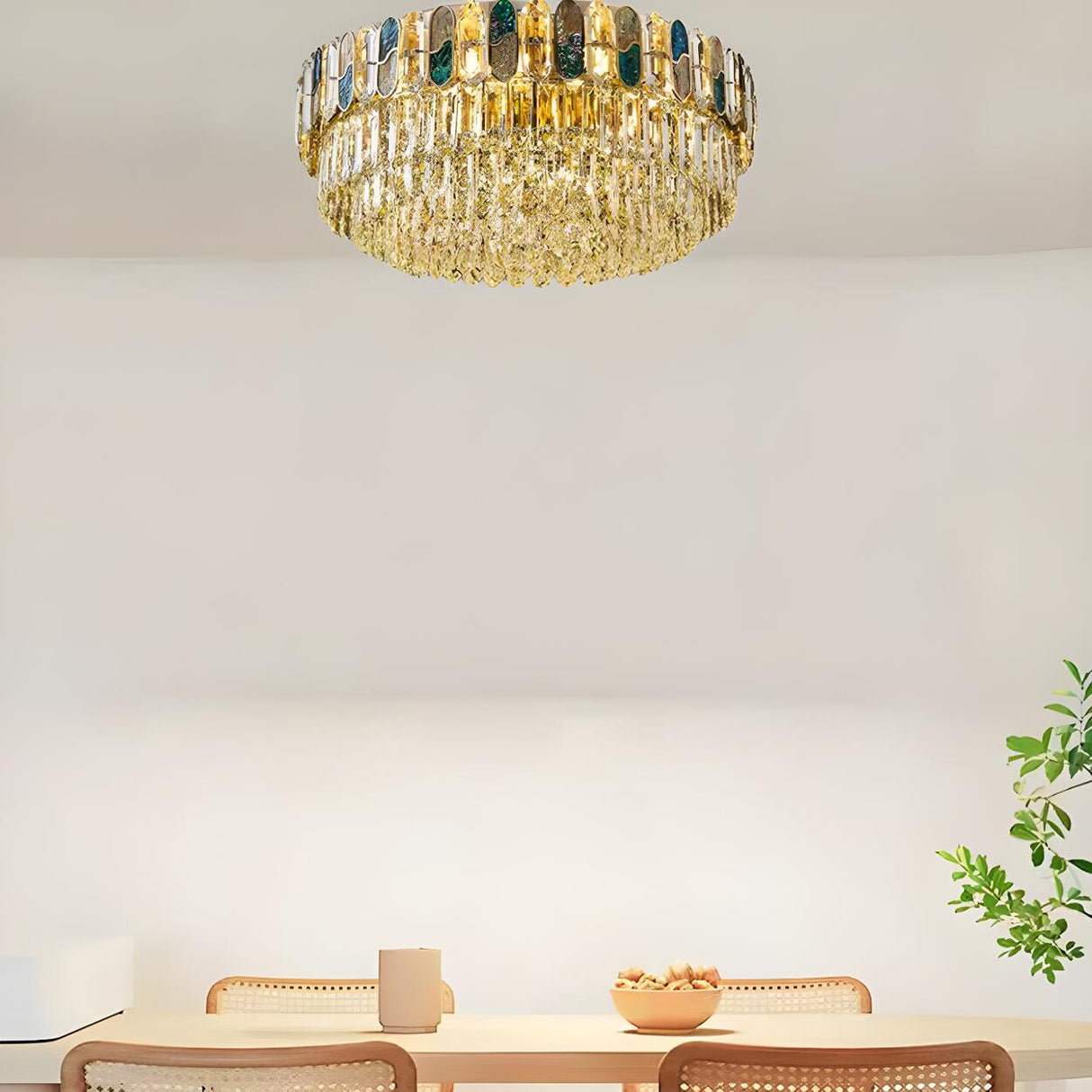 Dining Room Luxury Gold Crystal Flush Mount Light Image - 3