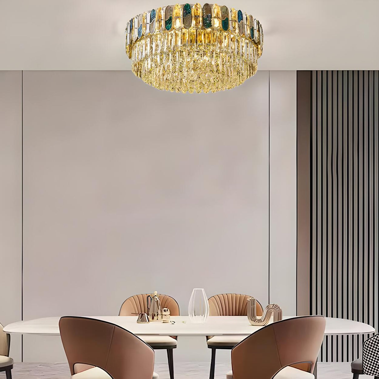 Dining Room Luxury Gold Crystal Flush Mount Light Image - 4