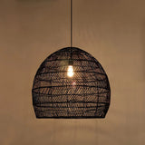 Dining Room Oriental Rattan Cloche Pendant Light Image - 15
