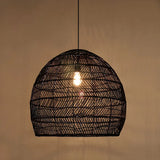 Dining Room Oriental Rattan Cloche Pendant Light Image - 17
