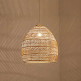 Dining Room Oriental Rattan Cloche Pendant Light Image - 6