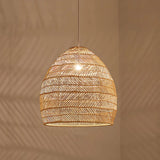 Dining Room Oriental Rattan Cloche Pendant Light Image - 7