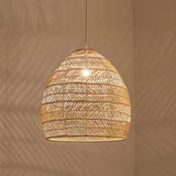 Dining Room Oriental Rattan Cloche Pendant Light Image - 8