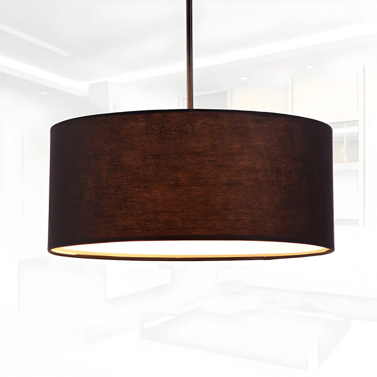 Dining Room Rustic Fabric Drum-Shaped Pendant Light Image - 8