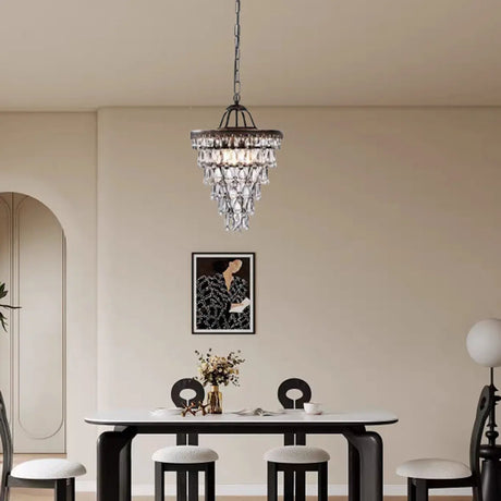 Dining Room Vintage Cone Crystal Pendant Chandelier Image - 1