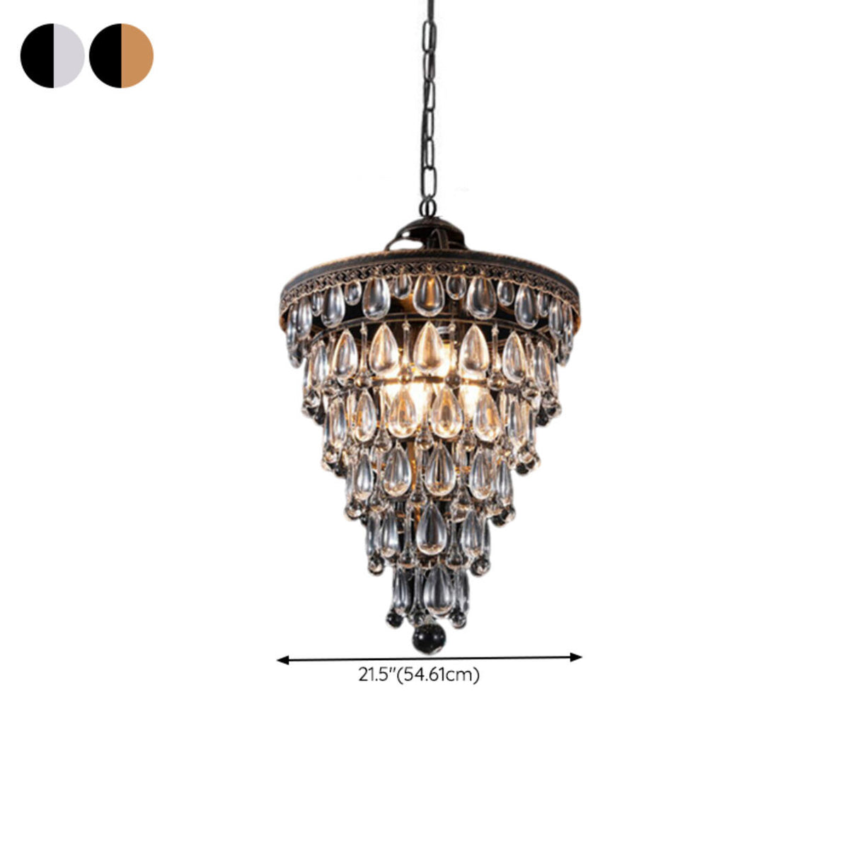 Dining Room Vintage Cone Crystal Pendant Chandelier Image - 10
