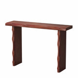 Display Artistic Wood Brown Double Pedestal Console Table Image - 5