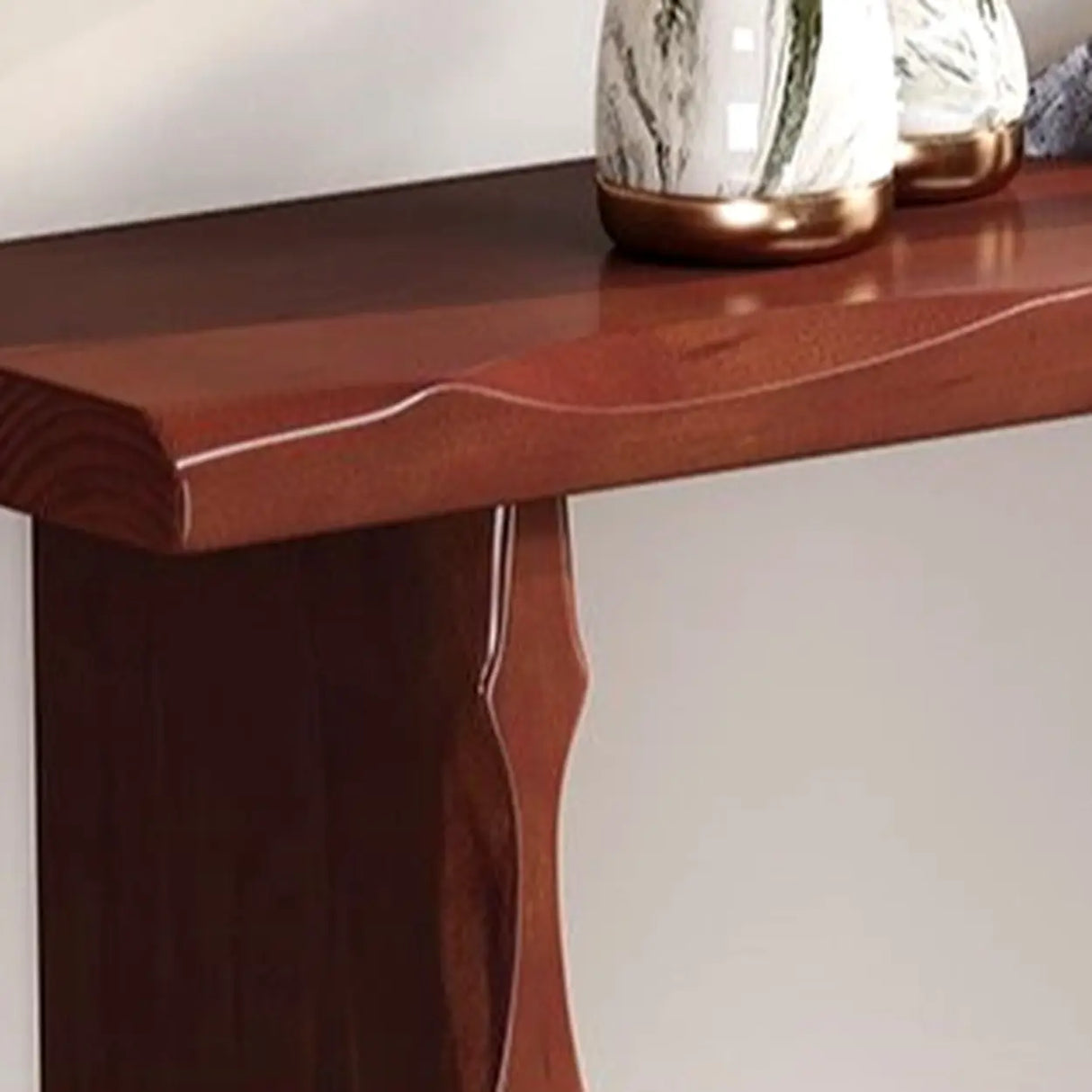 Display Artistic Wood Brown Double Pedestal Console Table Image - 7